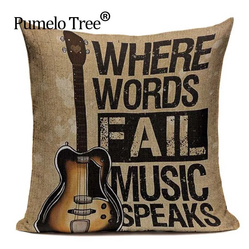 Axyaa Music Series High Quality Cotton Linen Cushion Cover Pillow Case