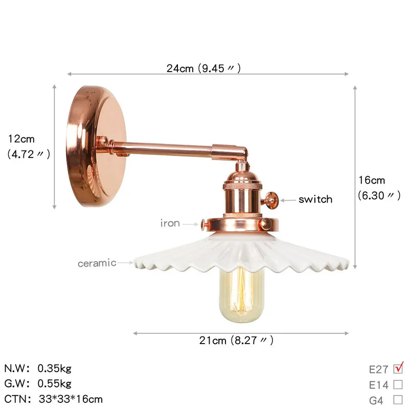 Axyaa Nordic Rose Gold Wall Lamp LED Sconce for Bedroom Bathroom Mirror