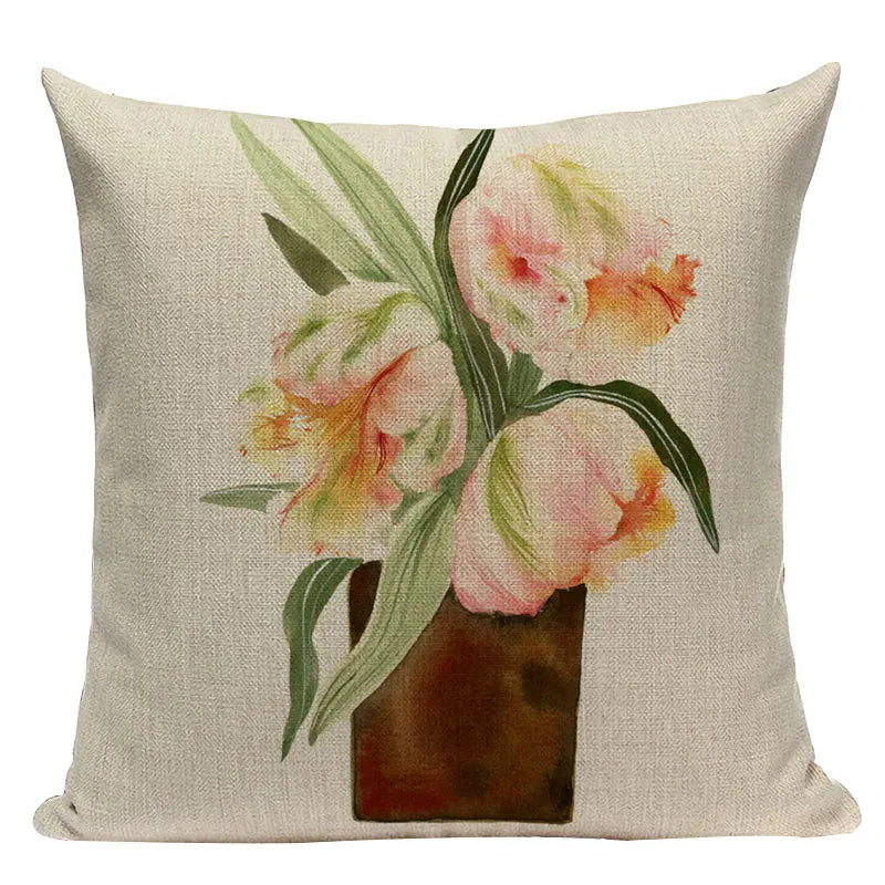 Axyaa Velvet Deer Floral Stripes Pillow Cover for Sofa Beds and Car