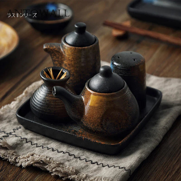 Axya Retro Seasoning Set: Soy Sauce, Toothpick & Pepper Bottle