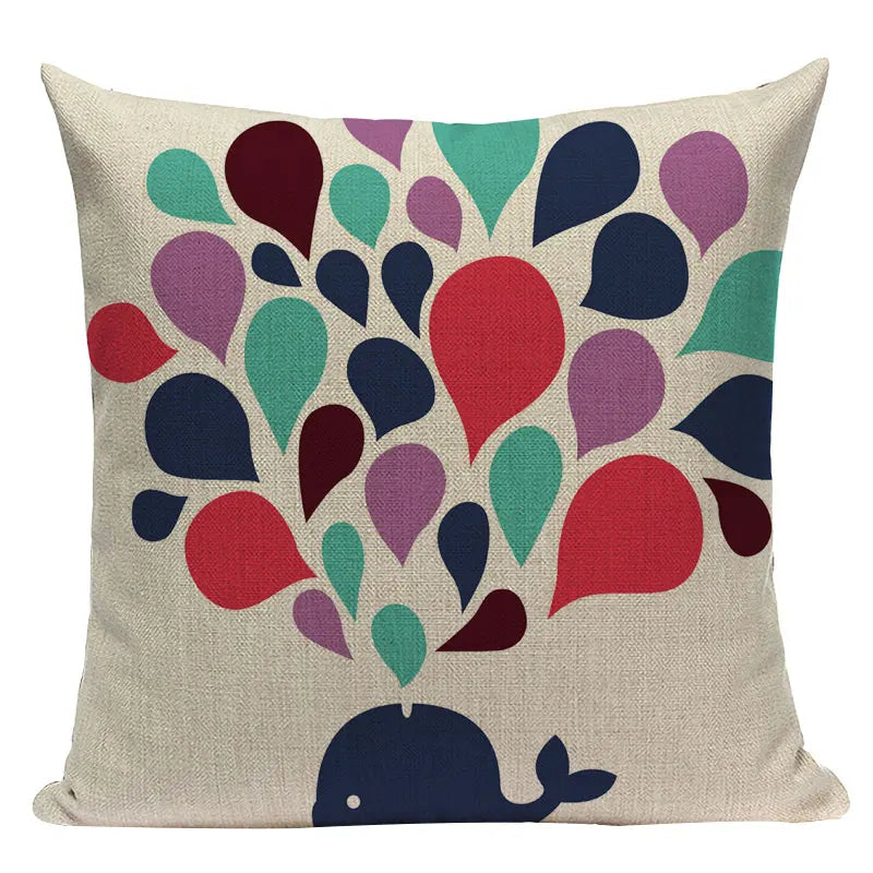 Colorful Fish Pattern Linen Cushion Cover by Axyaa