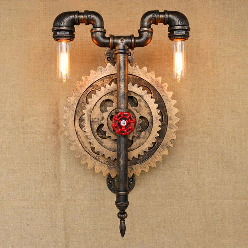 Axyaa Retro Gear Water Pipe Wall Lamp for Restaurant Living Room Bedroom