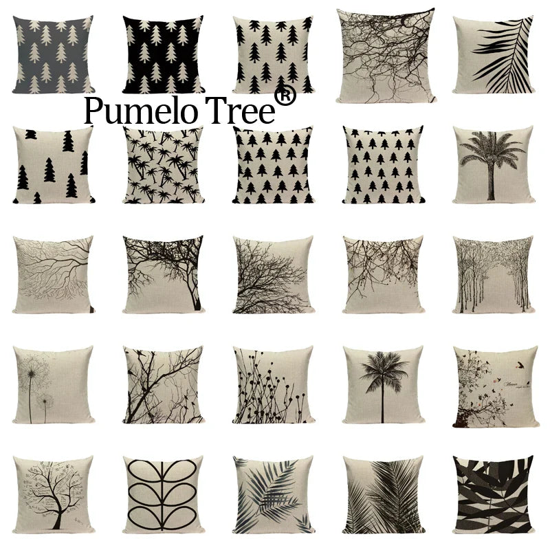Axyaa Woven Flower Tree Cushion Cover - Black & White Decorative Pillowcase