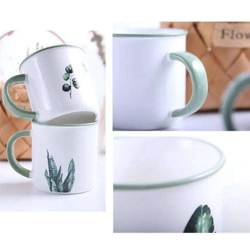 Axya Green Plant Ceramic Milk Tea Coffee Mug Office Drinkware Birthday Gift