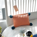 Axyaa Knit Cushion Cover in Solid Grey Blue Orange, 35*50cm, Pompom Ball Detail