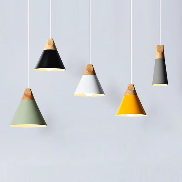 Axyaa Modern LED Wood Pendant Lights - Colorful Lamps for Home and Bar Decor