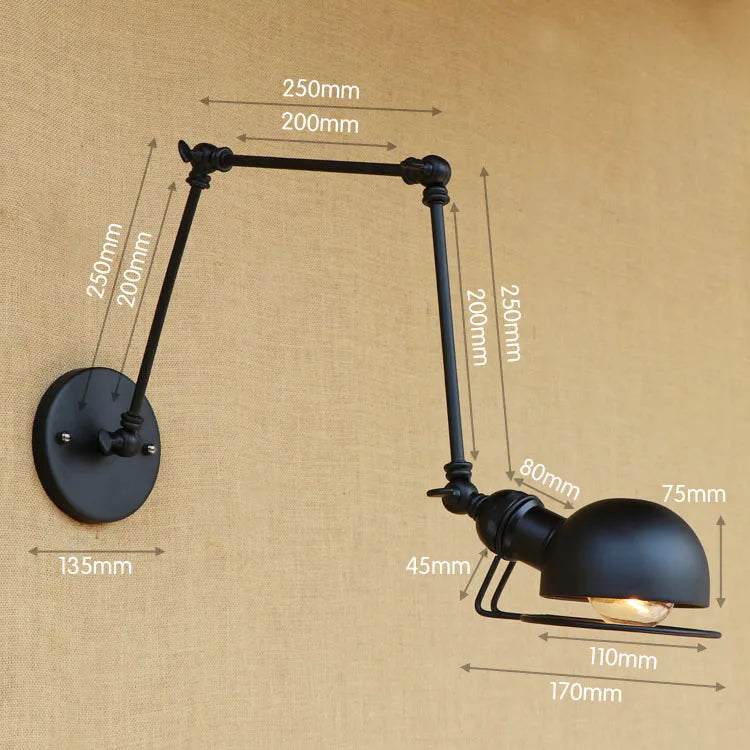 Axyaa Industrial Loft Retro Wall Lamp Adjustable Arm Sconce Fixtures