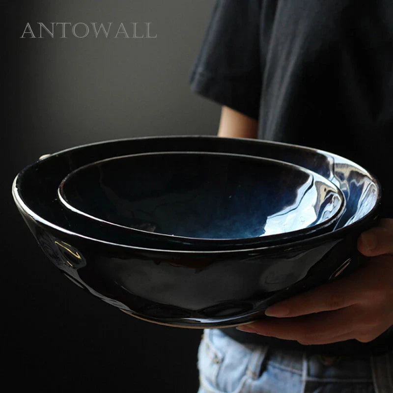 Axya Dim Blue Ceramic Soup Ramen Bowl - Elegant Tableware for Western Food