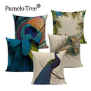 Axyaa Velvet Peacock Print Cushion Cover - Simple Linen Home Decor