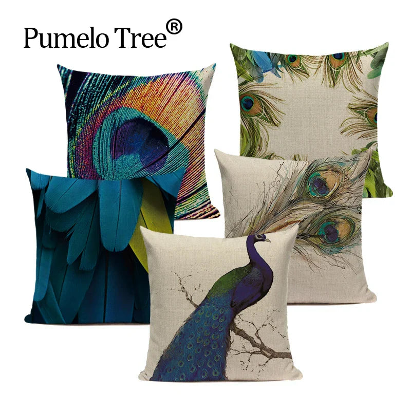 Axyaa Velvet Peacock Print Cushion Cover - Simple Linen Home Decor