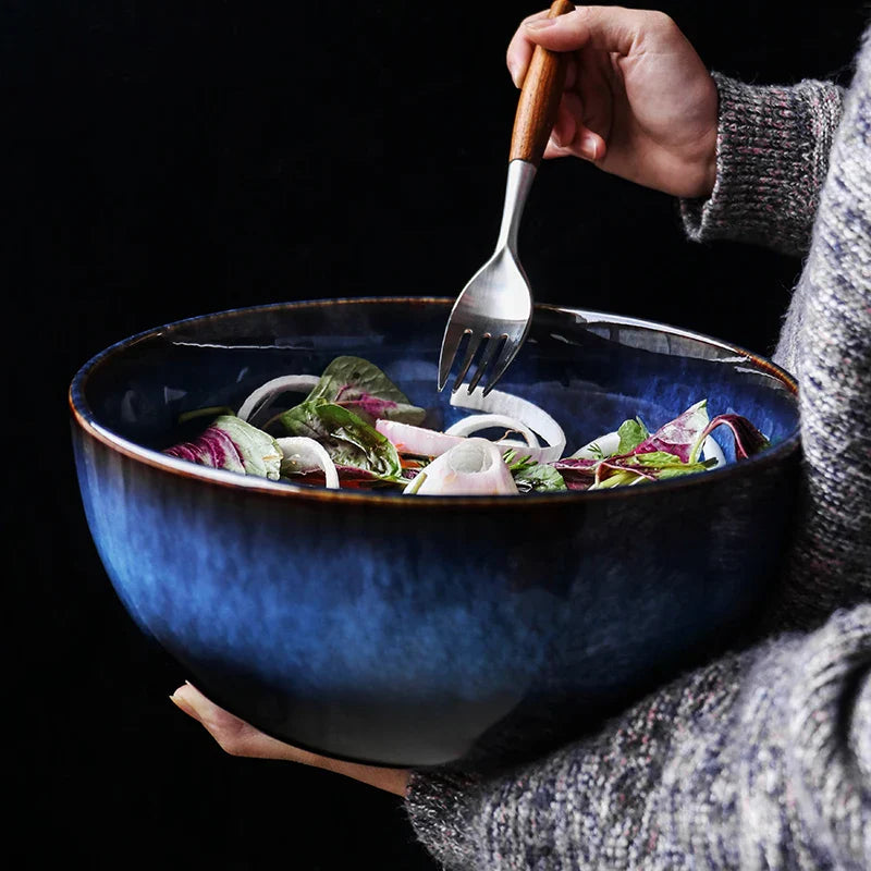 Axya Deep Blue Porcelain Salad Bowl - 2400ml Capacity