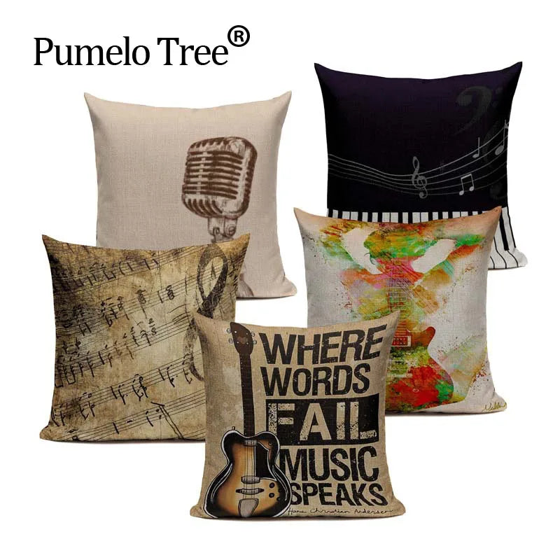 Axyaa Music Series High Quality Cotton Linen Cushion Cover Pillow Case