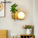 Axyaa Nordic Wood Glass Wall Lamp Modern Led DIY Plant Sconce Mirror Wall Light Fixtures