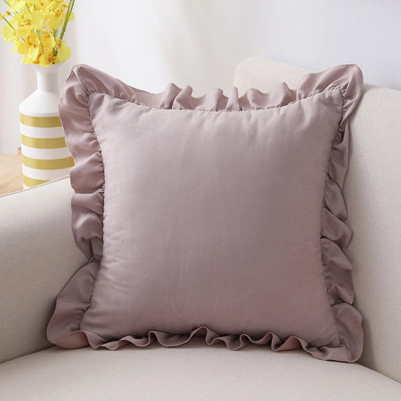 Axyaa Soft Faux Suede Ruffle Cushion Cover for Home Decor