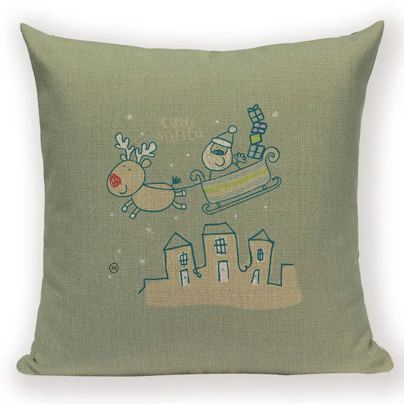 Christmas Cartoon Santa Claus Deer Pillows Covers Merry Christmas Gifts for The New Year by Axyaa