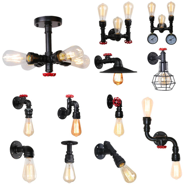 Axya Industrial Vintage Wall Lamp LED E27 Water Pipe Sconce Loft Kitchen Living Room