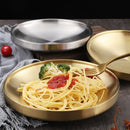 Axyaa Double Layer Stainless Steel Dinner Plates for Stylish Food Storage.