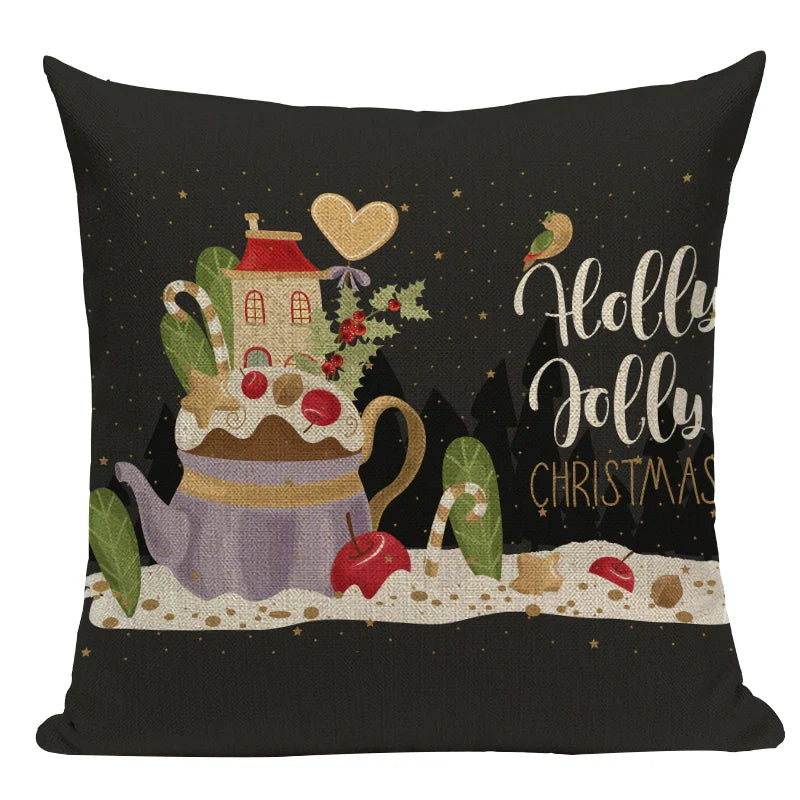Axyaa Christmas Deer Snowman Cartoon Cushion Cover - Festive Decor Pillowcase