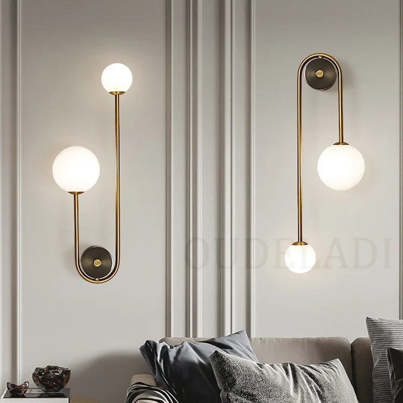 Axya Modern Brass Glass Ball LED Wall Light for Bedroom Living Room