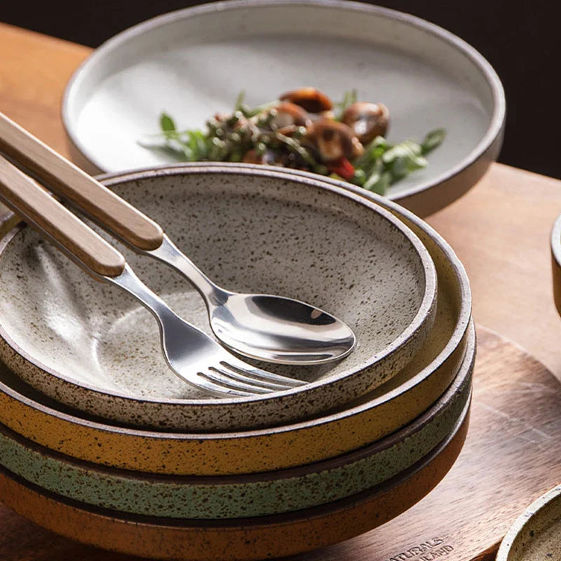 Axya Japanese Retro Plate Set for Dessert, Salad, and Soup Tableware