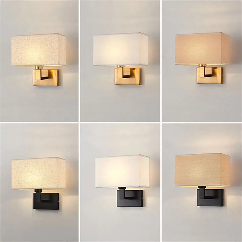 Axyaa Black/Bronze Wall Sconces with White/Yellow Fabric Shade and USB Switch