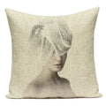 Axyaa Retro Art Woman Abstract Linen Cushion Cover Decorative Throw Pillow