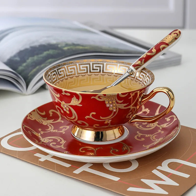 Axya Retro Ceramic Coffee Cup & Saucer Set - Classic British Style High Grade Porcelain