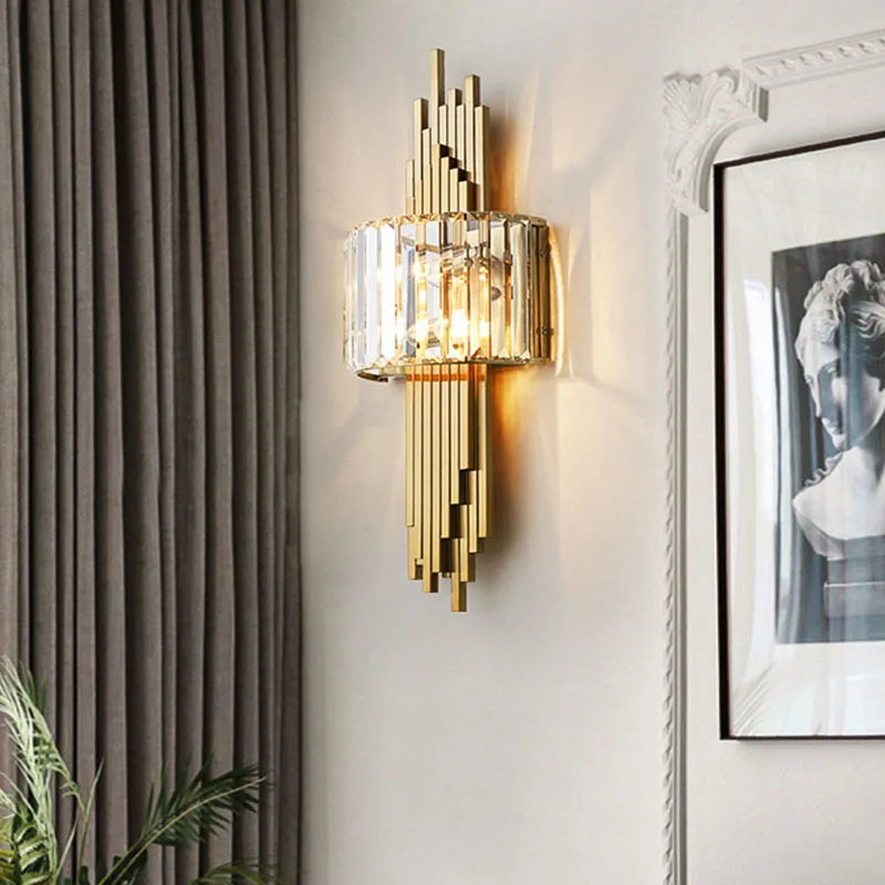 Axyaa Crystal Gold Wall Lamp: Luxury Minimalist LED Indoor Lighting