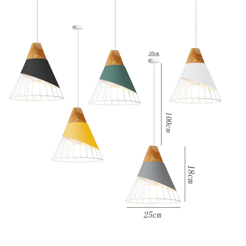 Axya Modern Wood Pendant Lights E27 Iron Hanging Lamp for Home Lighting Fixtures