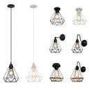 Axyaa Diamond Cage Pendant Light - Black & White Iron Ceiling Lamp for Dining Bedroom E27