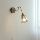 Axyaa Vintage Pull Chain Wall Lamp with Copper Arm Wood Base Bedroom Bathroom Lighting