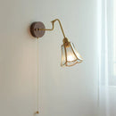 Axyaa Vintage Copper Wall Lamp with Wood Base and Pull Chain - Bedroom Bathroom Lighting