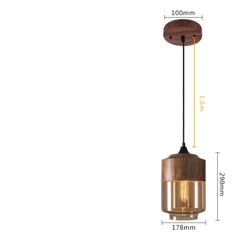 Axyaa Nordic LED Pendant Light Wood Glass Hanging Lamp for Bedroom Dinning Living Room
