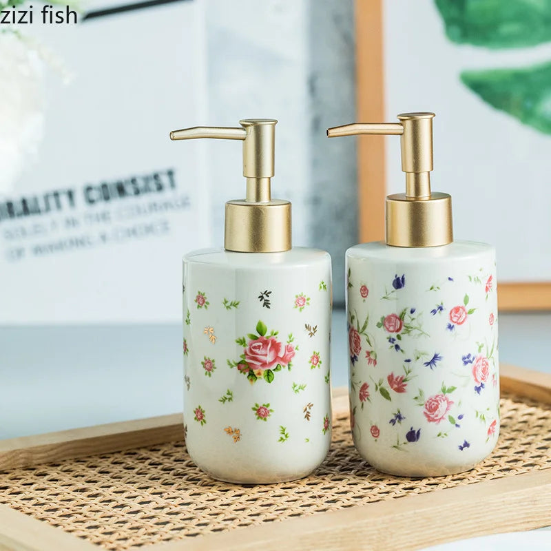 Axya Retro Rose Ceramic Soap Dispenser - Bathroom Shampoo Bottle