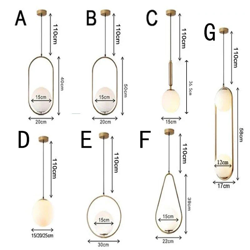 Nordic Glass Ball Pendant Lights Axya Vintage Hoop Gold LED Hanging Lamp