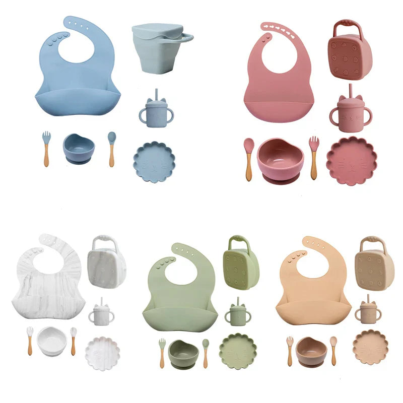 Axya Silicone Baby Feeding Set: Bowl, Spoon, Cup, Non-slip Dish, BPA-Free