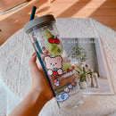 Axyaa Clear Plastic Water Bottle With Straw, Tea Strainer, Stickers, Large Capacity