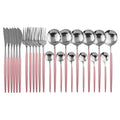 Axyaa 24-Piece Stainless Steel Cutlery Set for 6 - Black Gold Silverware