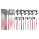 Axyaa 24-Piece Stainless Steel Cutlery Set for 6 - Black Gold Silverware