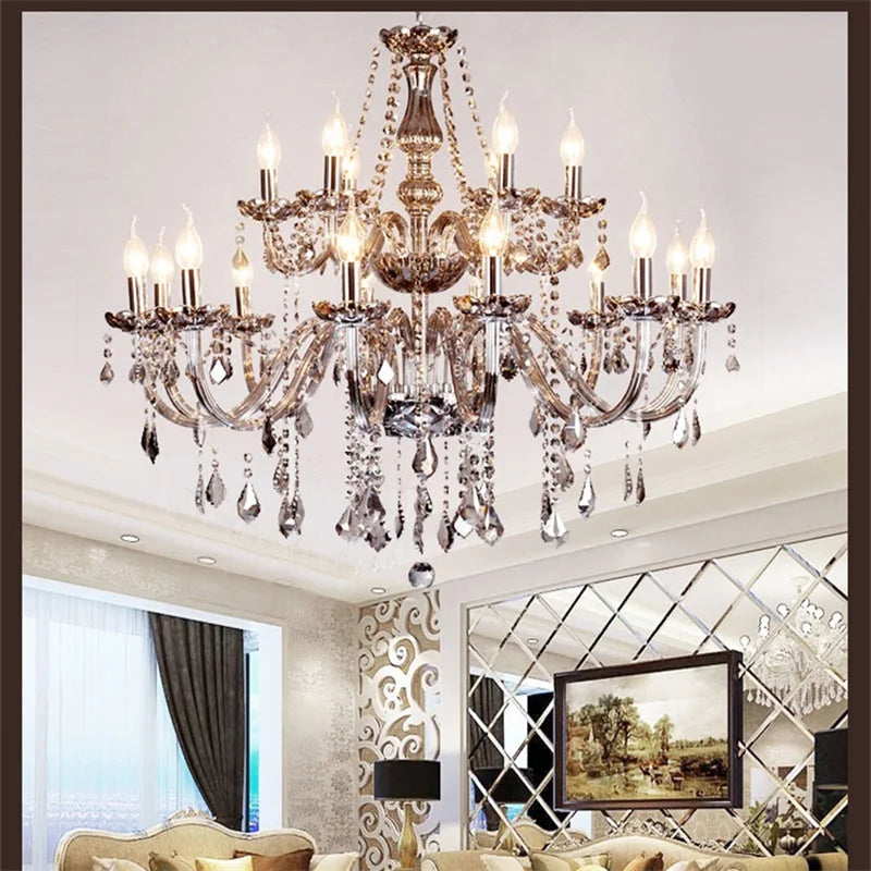 Axyaa Smoky Grey Crystal LED Chandelier for Home or Hotel Hall