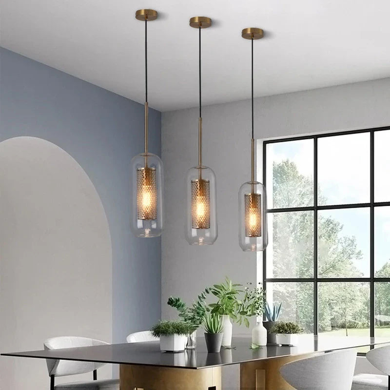 Axya Modern Gold Mesh Glass Ball Pendant Light Industrial Kitchen Fixture-Luminaire