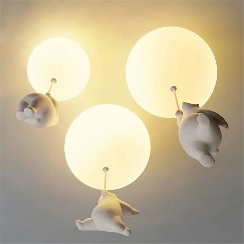 Axyaa Bear Chandelier: White LED Light for Kids' Bedroom & Nursery School Decor