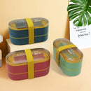 Axyaa Double Layer Lunch Box Set with Fork & Spoon, Microwave Safe Bento Container