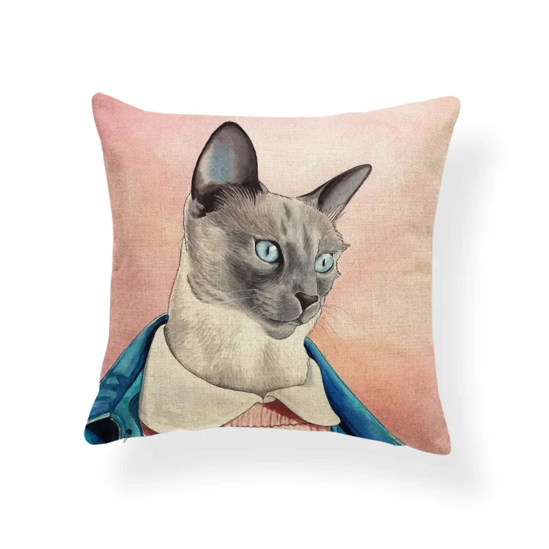 Axyaa Tropical Cat Cushion Cover Moon Blue Cotton Linen Pillow Case