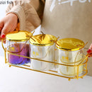 Axya Glass Seasoning Jar with Gold Lid - Kitchen Storage Container