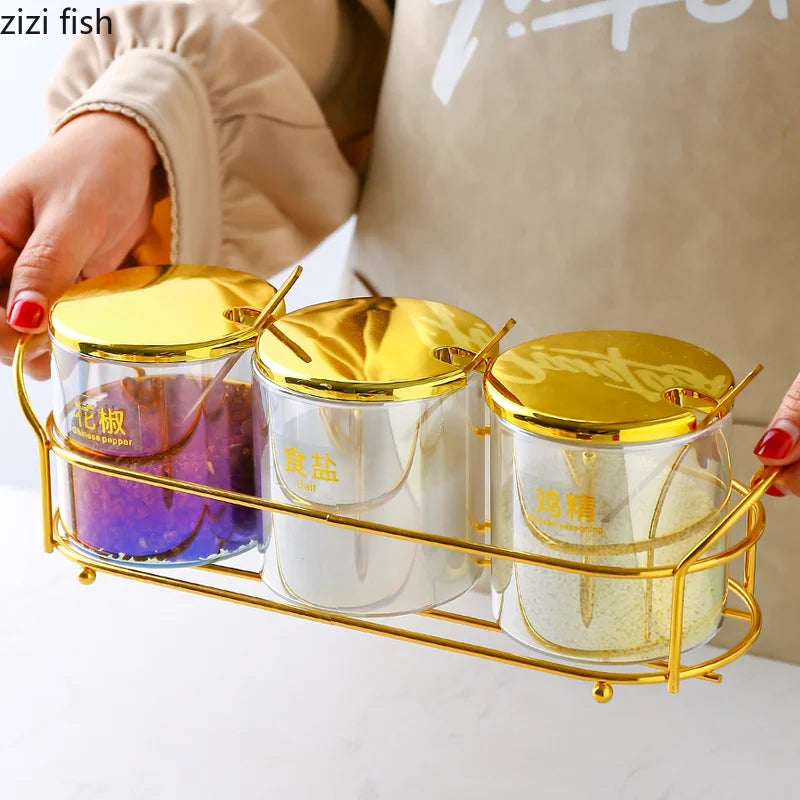 Axya Glass Seasoning Jar with Gold Lid - Kitchen Storage Container