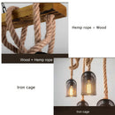 Axyaa Retro Industrial Chandelier Wood Pendant Lamp Iron Hemp Rope Hanging Lamp