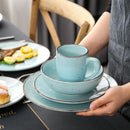 Axyaa Navia Oceano Blue 32-Piece Stoneware Dinner Set - 8*Dinner Plate, Dessert Plate, Bowl, Mug