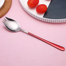 Axyaa Stainless Steel Long Handle Fork Spoon Set for Ice Cream Fruit Salad