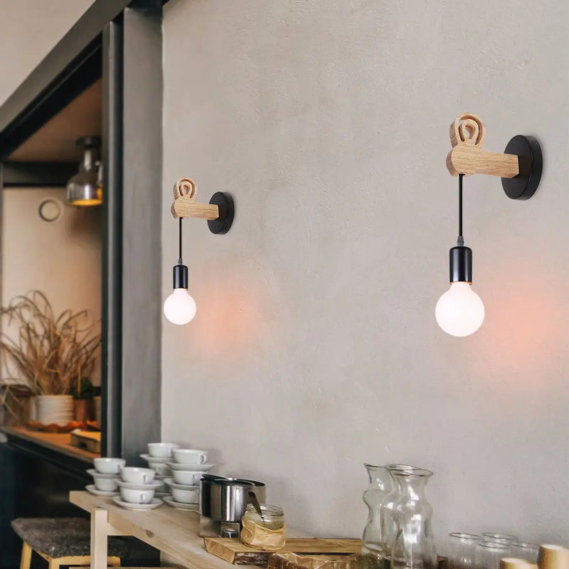 Axyaa Retro Industrial Iron Wood Wall Lamp E27 Sconce Fixture for Home Decor